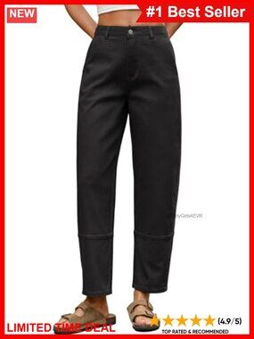 Harem Pants High Waisted Cropped Cargo Seam Twill Cotton Casual
